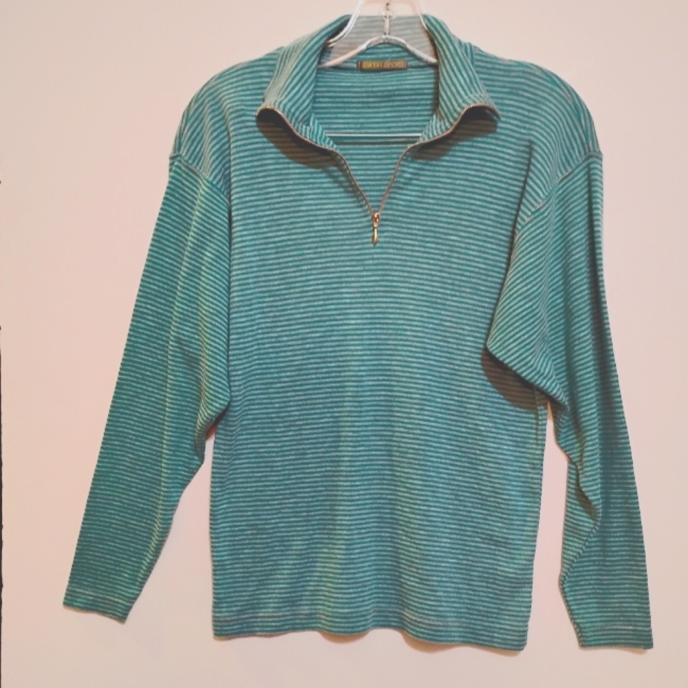 ESPRIT SPORT Women's Blue-Green Striped Sweater 1/3 Zip up Size Approx M